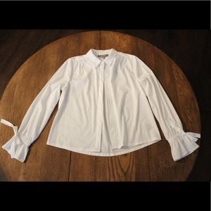 White collared button down shirt - sleeve bows
